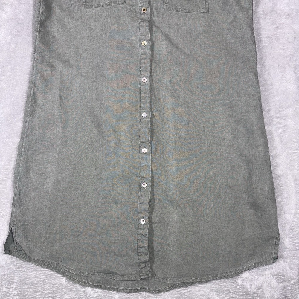 Willi Smith Women Dress‎ 12 Green 100% Linen Mini Shirt Sleeveless Button Up - Picture 3 of 9